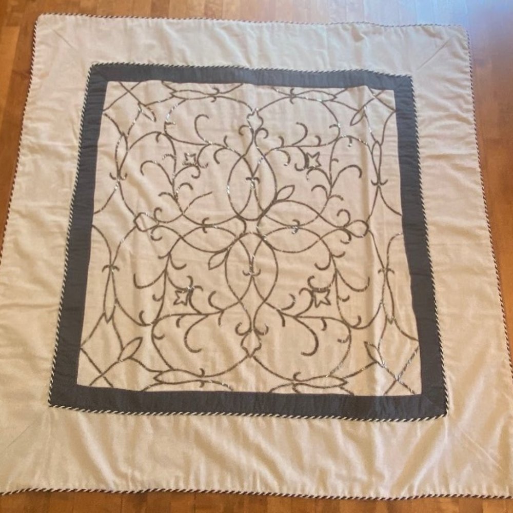 Mackenzie Childs Rare Vintage Holiday Tablecloth with beaded embroidery XMAS